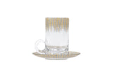 Big Tea Cup & Saucer Glass Golden Silver Set of 6 Pcs
