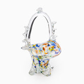 Confetti Art Glass Basket with Spiked Handle and Scroll Feet