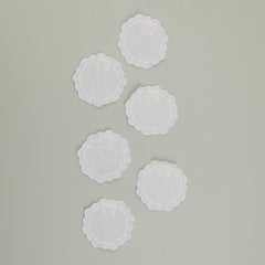 Bolinhas Coaster, 100% White Linen with White Embroidery, 10 cm diameter (Set of 6 Pcs)