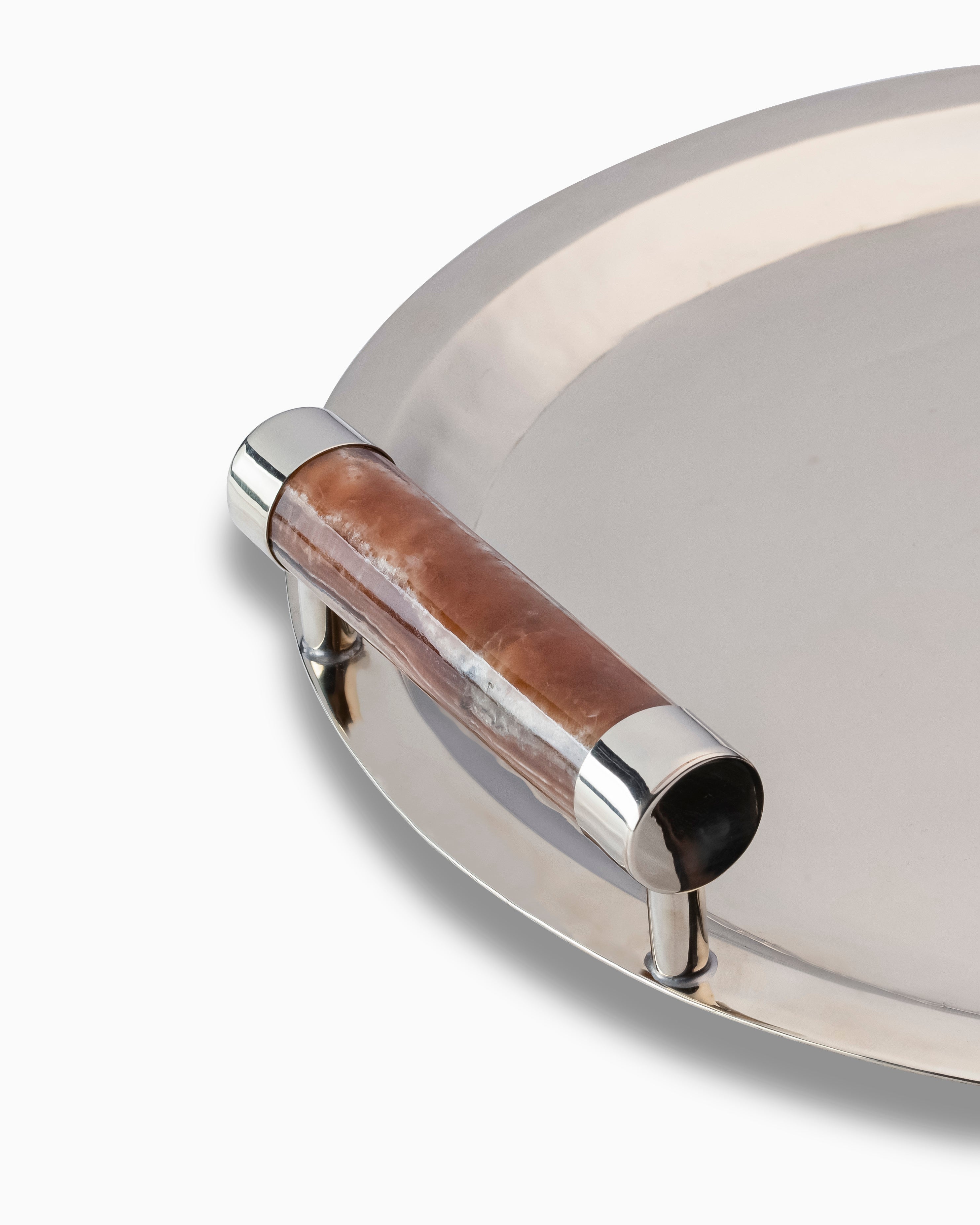 Angostura Round Tray with Bordeaux Onyx Handles