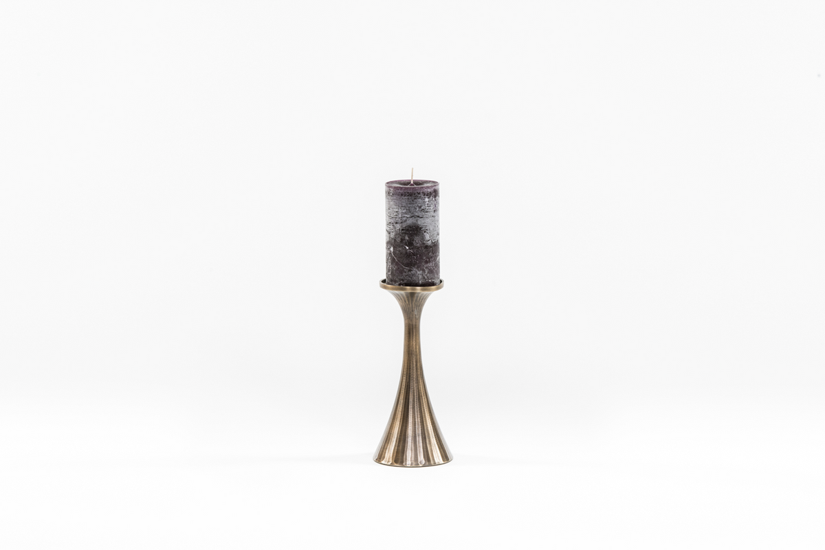Candleholder Stripe Aluminium - Antique Brass Gold - Tall