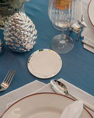 Bolinhas Coaster, 100% White Linen with White Embroidery, 10 cm diameter (Set of 6 Pcs)