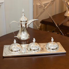 3-Section Tray Smooth Surface, with White Flame Glass Knob Covers