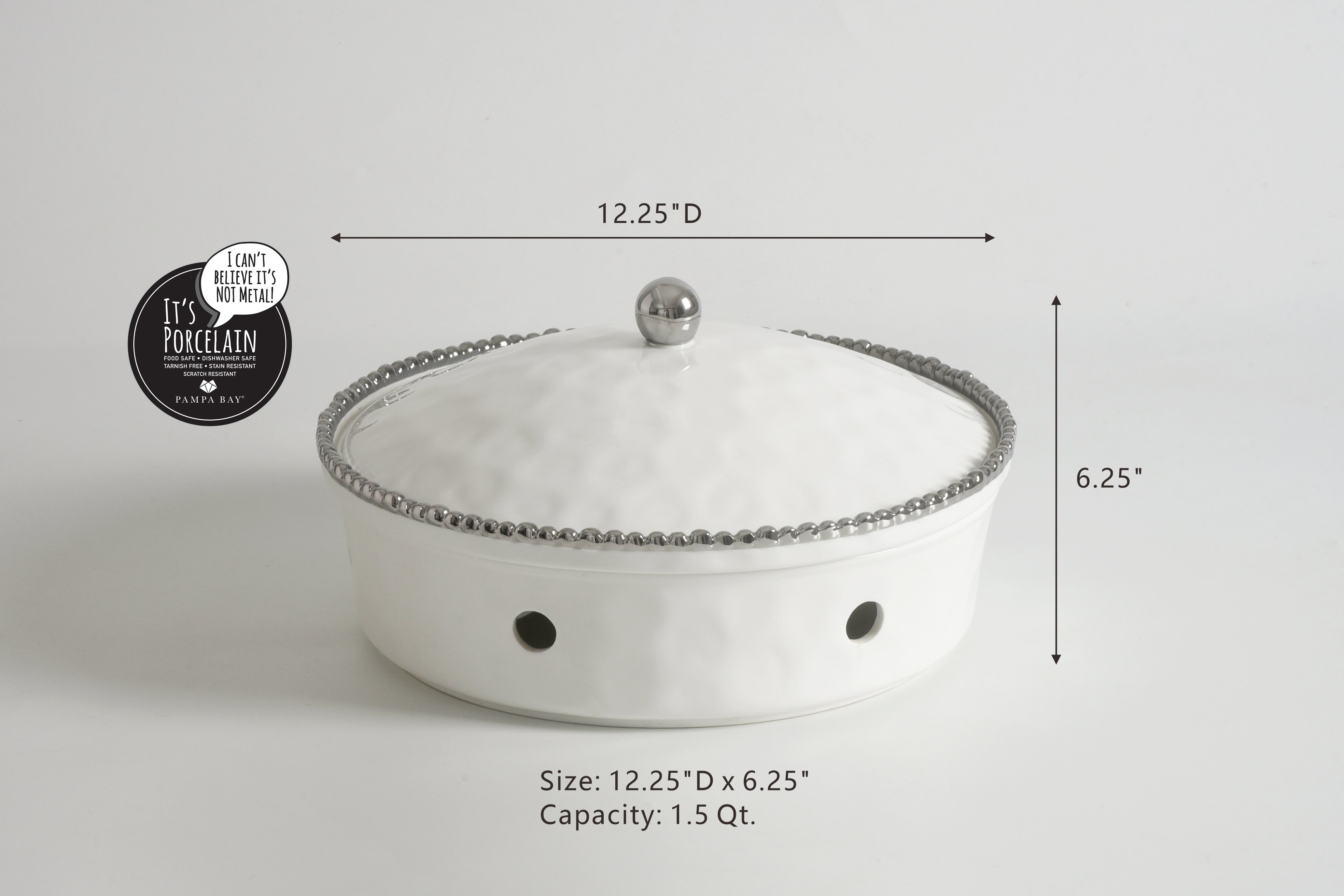 5-Piece Bundle of Large Round Chafing Dish with Silver Beads