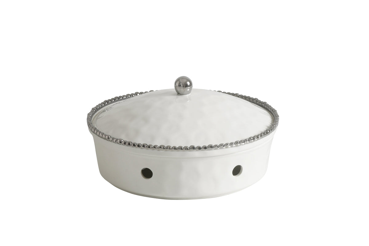 4-Piece Bundle of Large Round Chafing Dish with Silver Beads