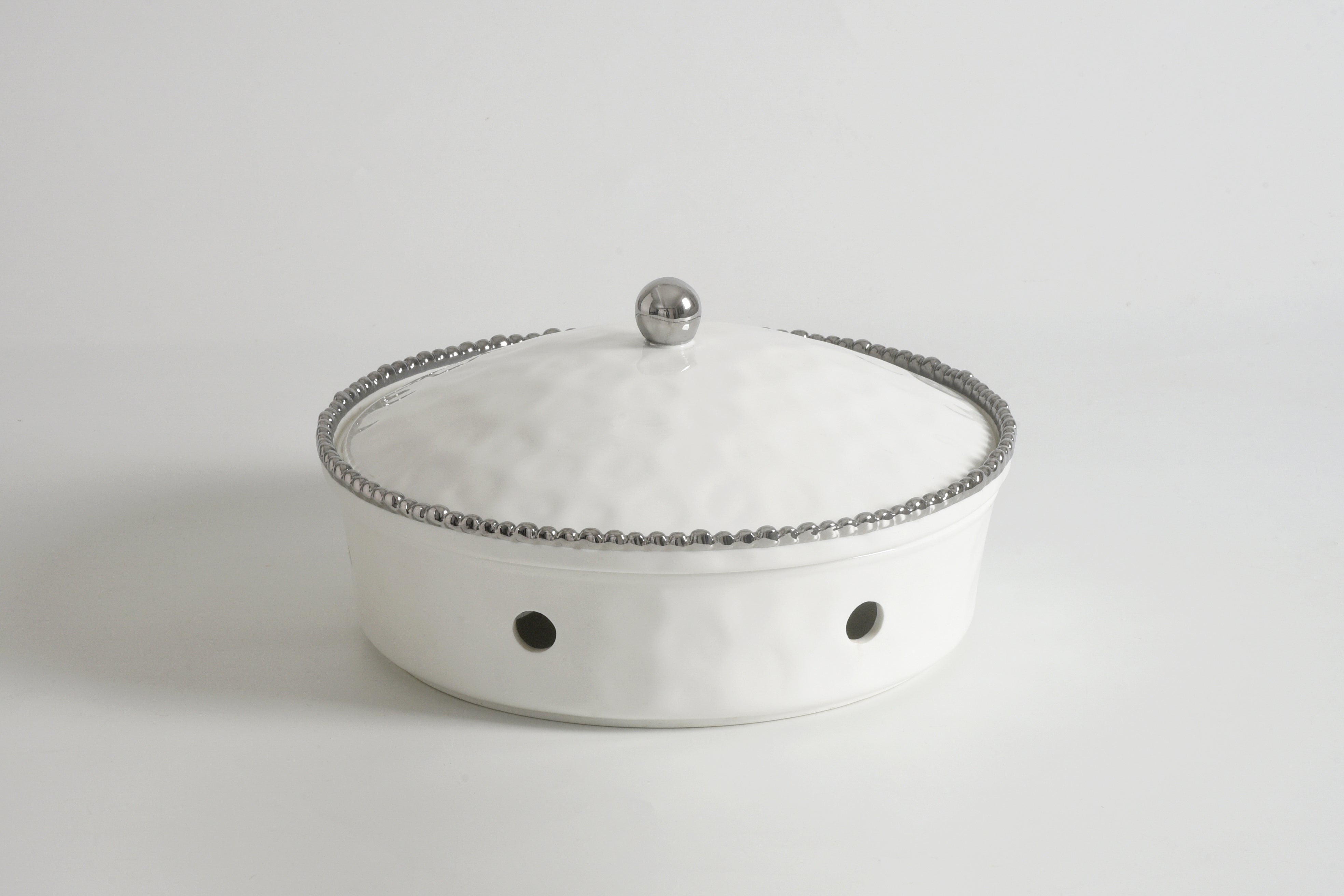 5-Piece Bundle of Large Round Chafing Dish with Silver Beads