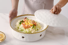 3-Piece Bundle of Large Round Chafing Dish with Gold Beads