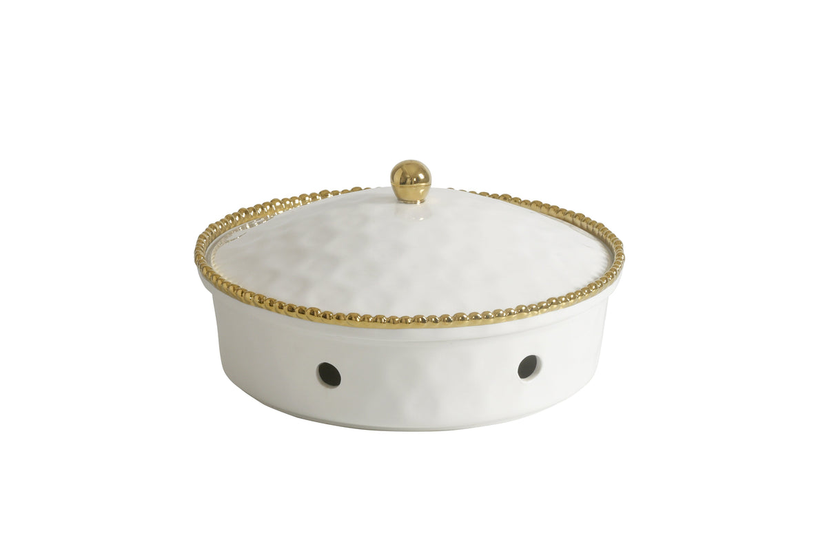 4-Piece Bundle of Large Round Chafing Dish with Gold Beads