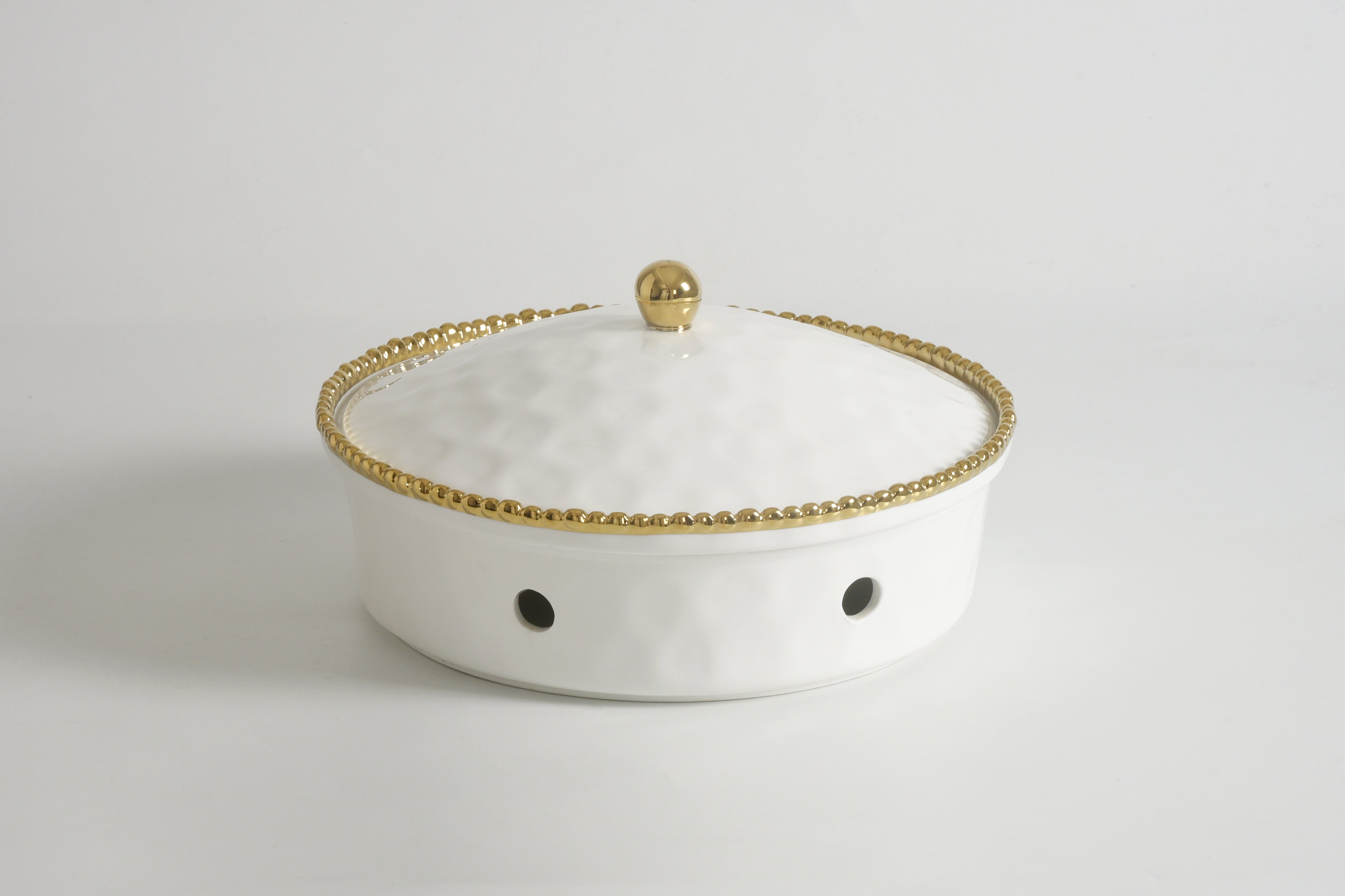 4-Piece Bundle of Large Round Chafing Dish with Gold Beads