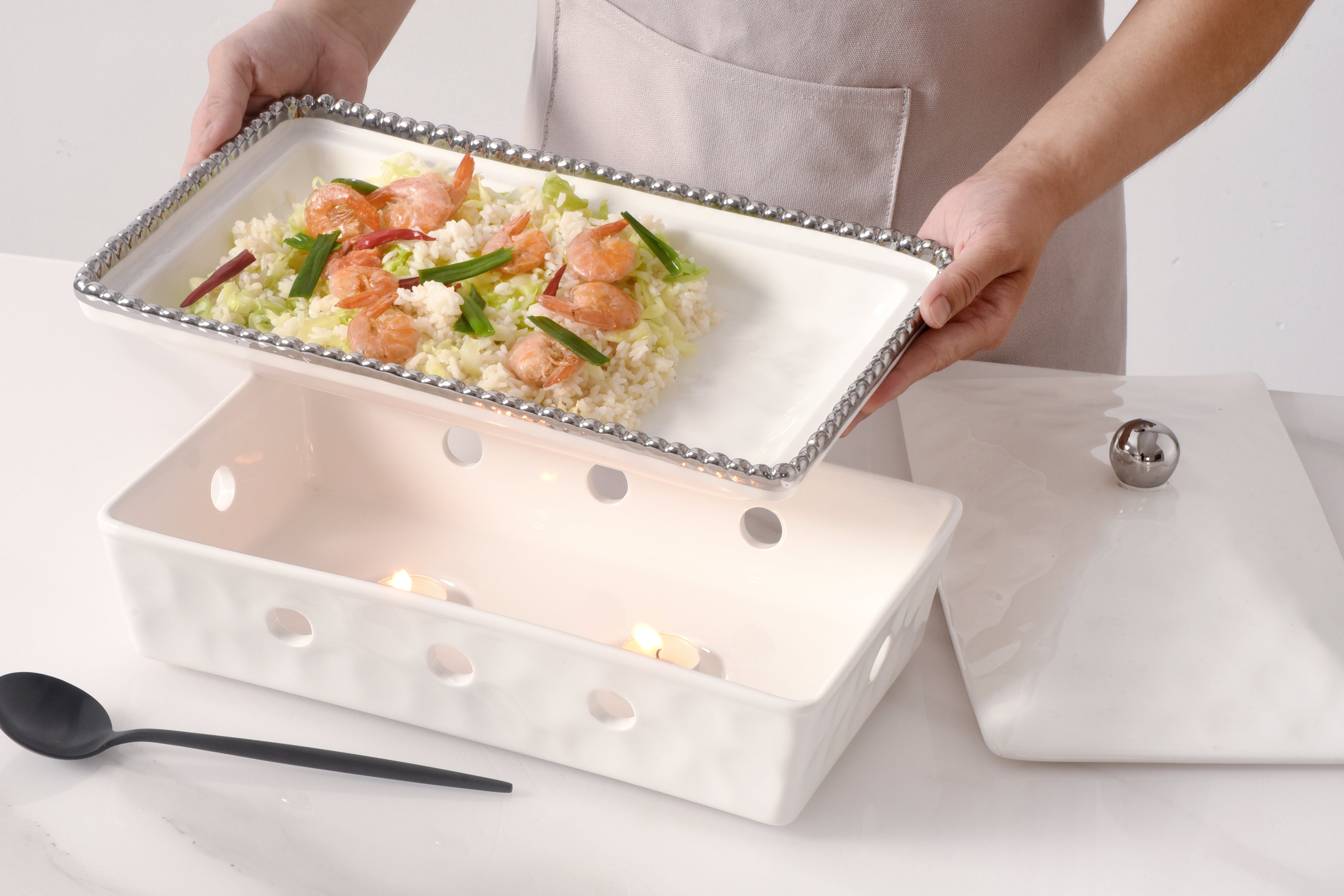 3-Piece Bundle of Rectangular Chafing Dish with Silver Beads