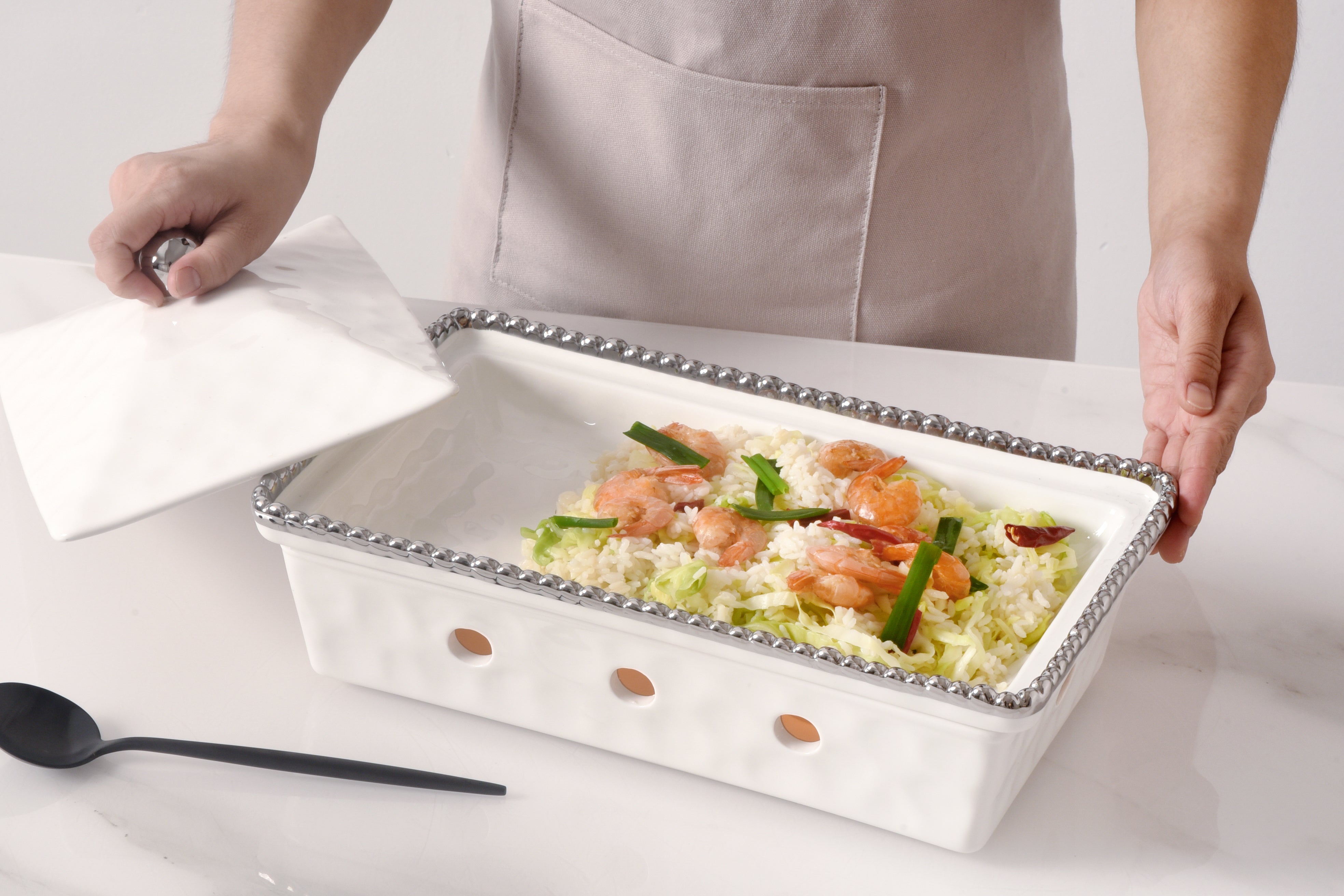 5-Piece Bundle of Rectangular Chafing Dish with Silver Beads