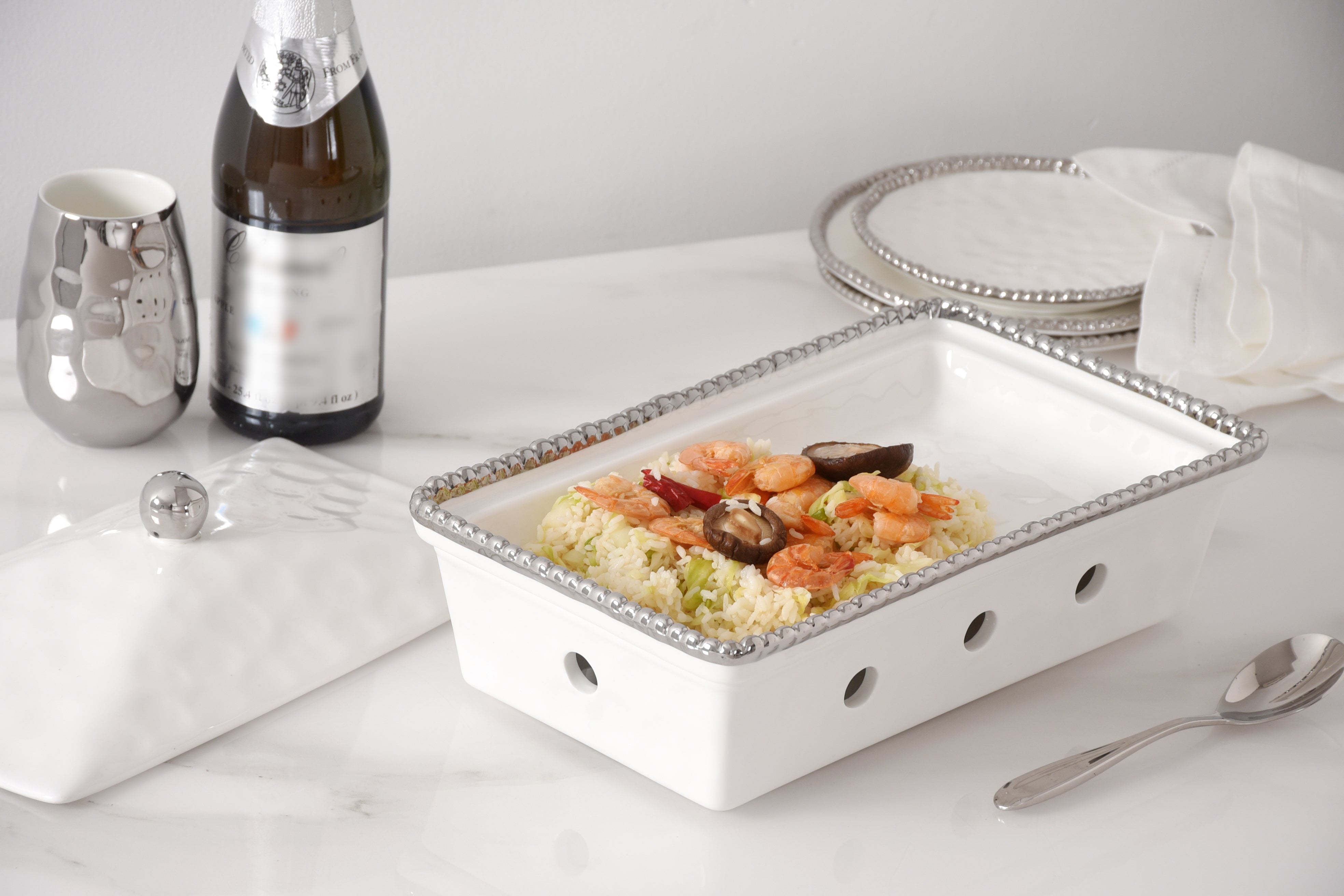 4-Piece Bundle of Rectangular Chafing Dish with Silver Beads
