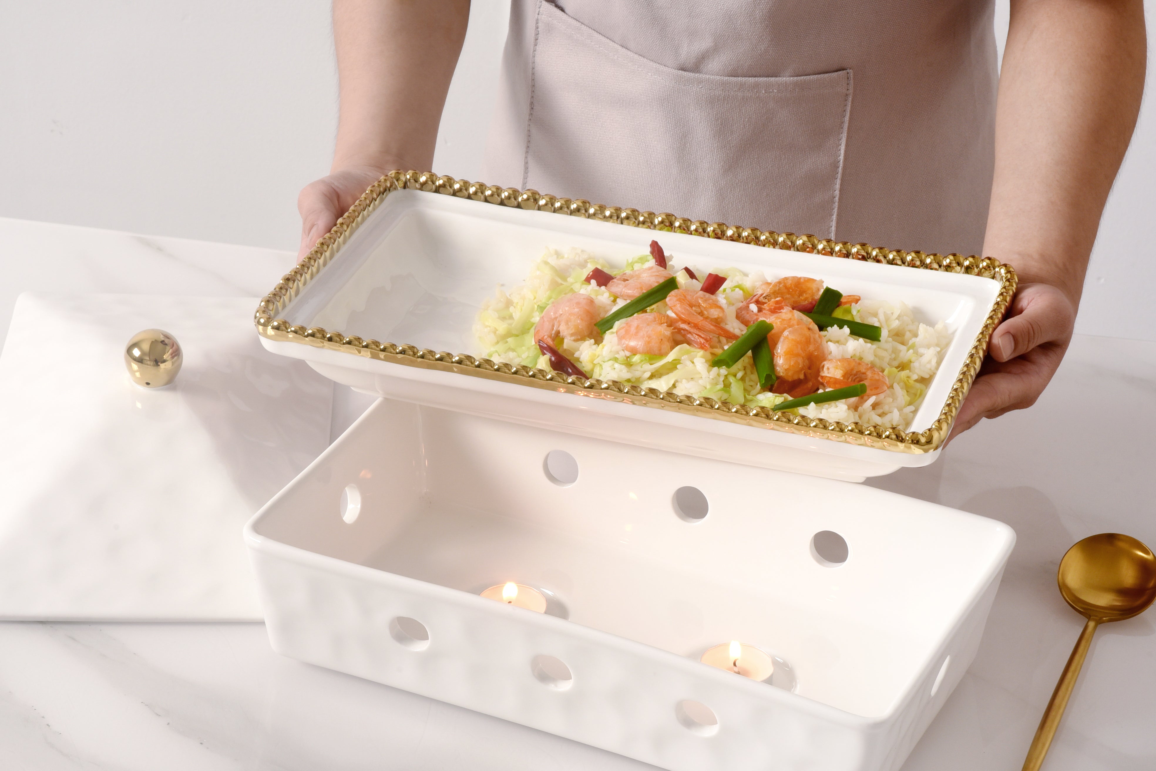 5-Piece Bundle of Rectangular Chafing Dish with Gold Beads