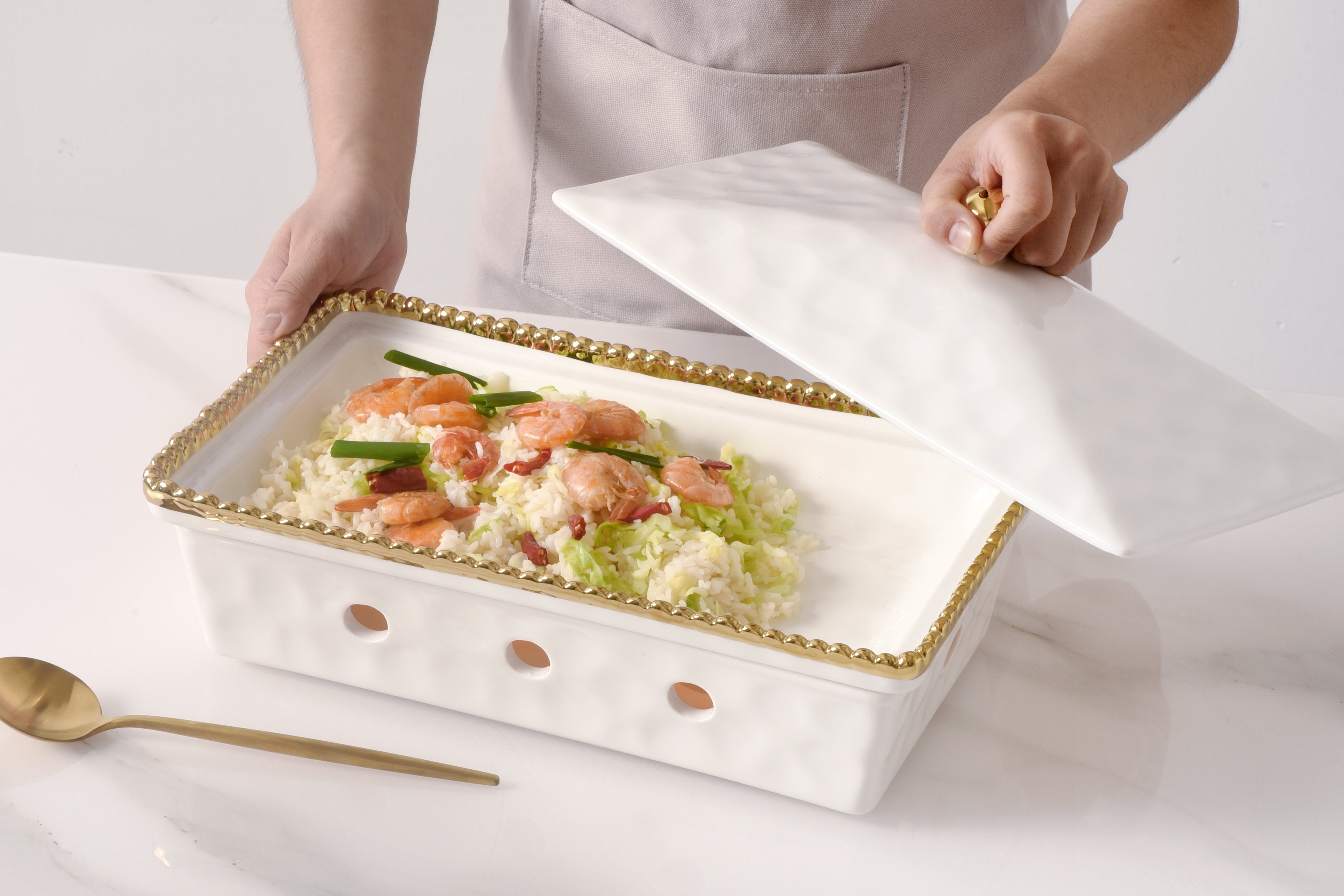 5-Piece Bundle of Rectangular Chafing Dish with Gold Beads