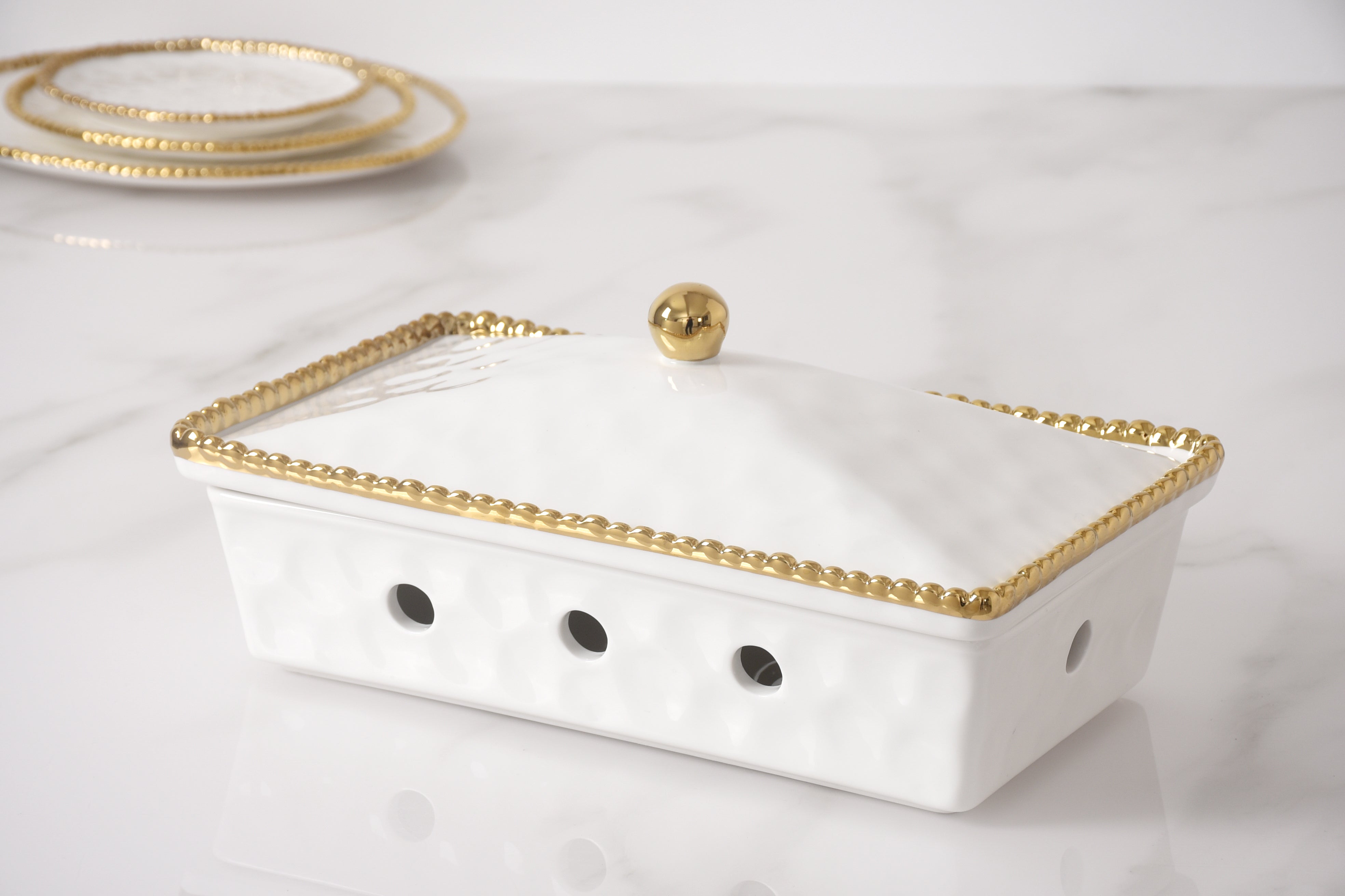 5-Piece Bundle of Rectangular Chafing Dish with Gold Beads
