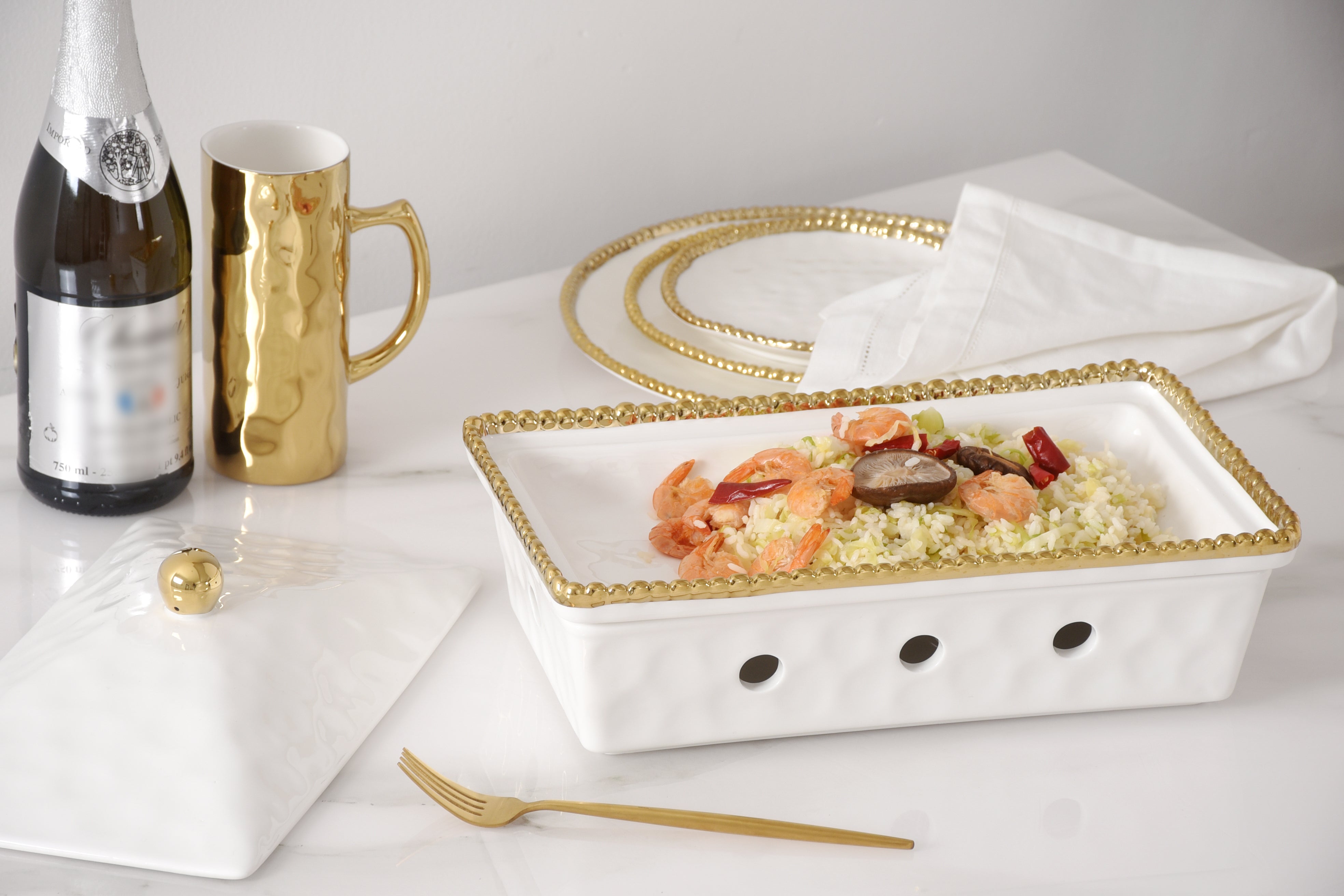 5-Piece Bundle of Rectangular Chafing Dish with Gold Beads