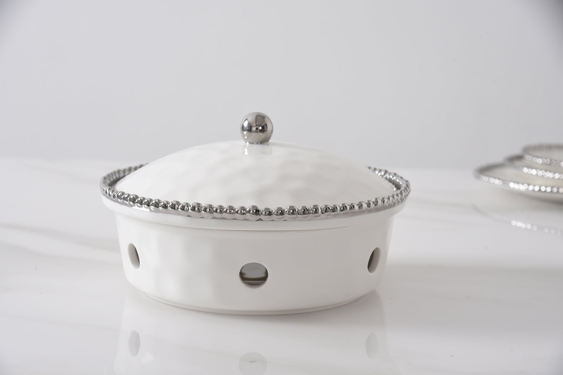 5-Piece Bundle of Small Round Chafing Dish with Silver Beads