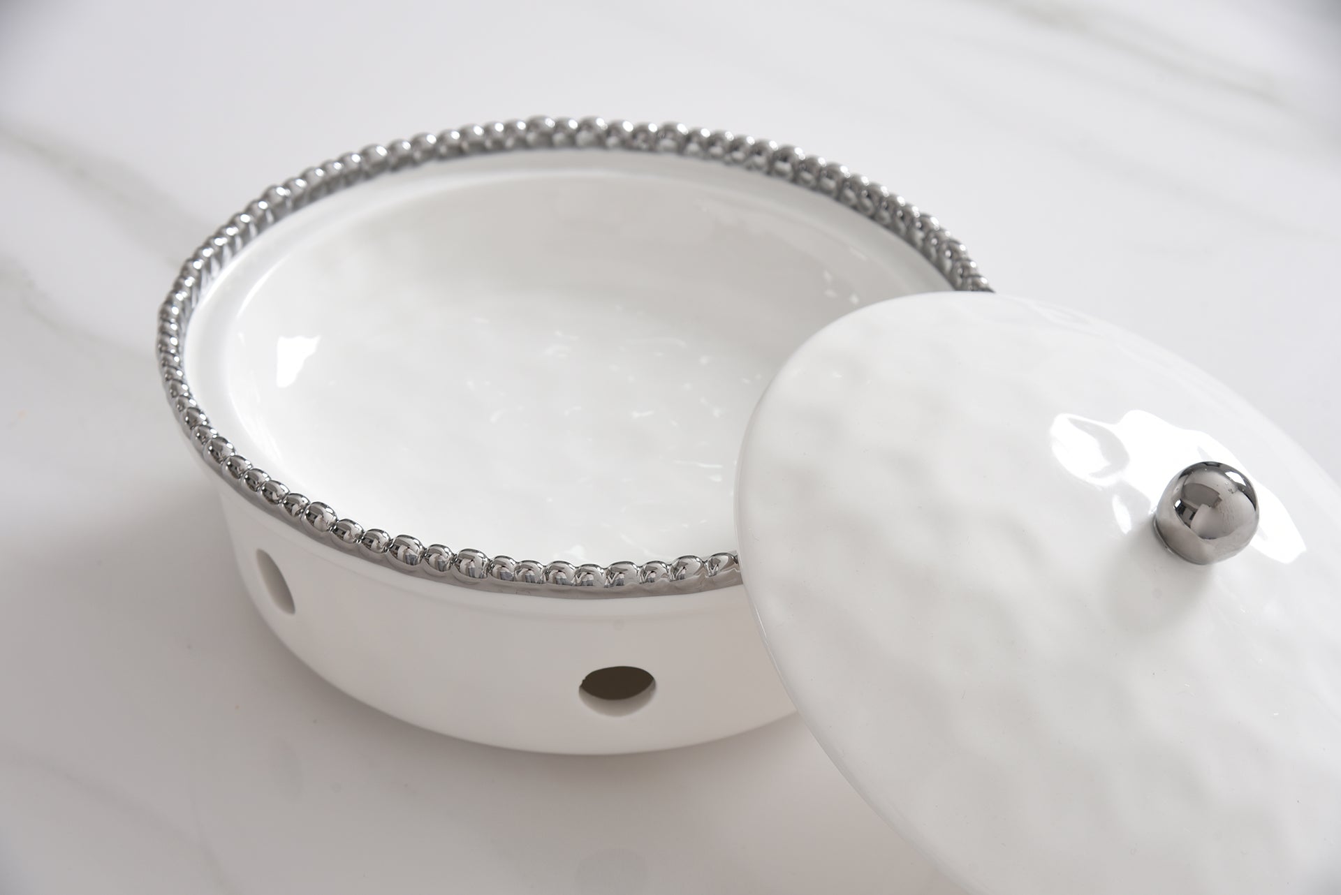4-Piece Bundle of Small Round Chafing Dish with Silver Beads