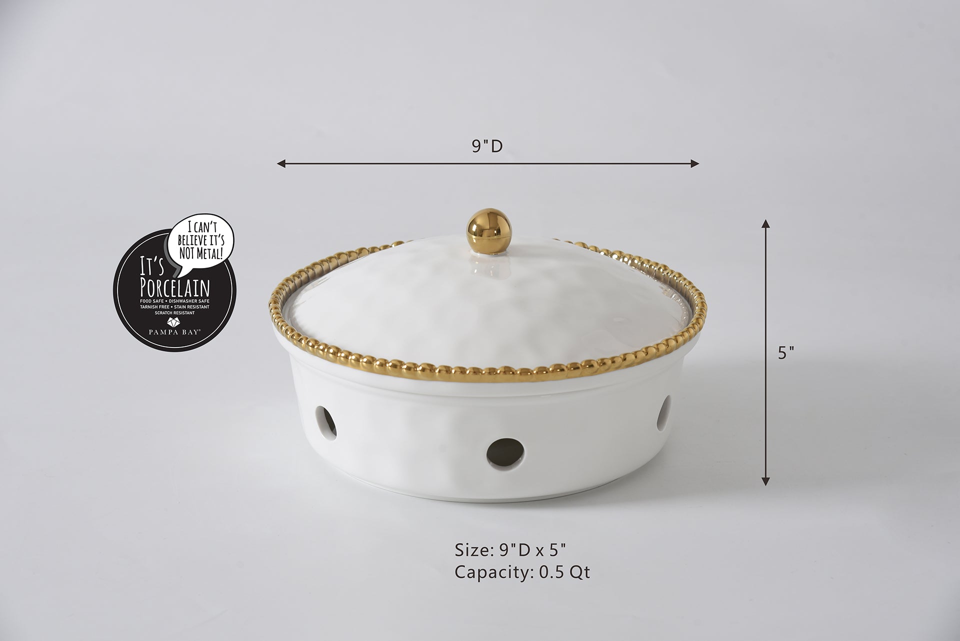 3-Piece Bundle of Small Round Chafing Dish with Gold Beads