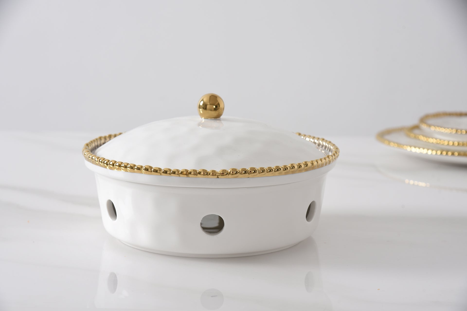 4-Piece Bundle of Small Round Chafing Dish with Gold Beads