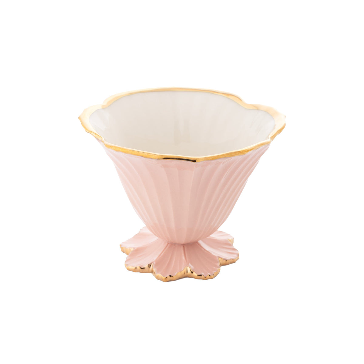 Corolla Bowl Ice Cream Cup, Peach with Shiny Gold Thread, Box of 6