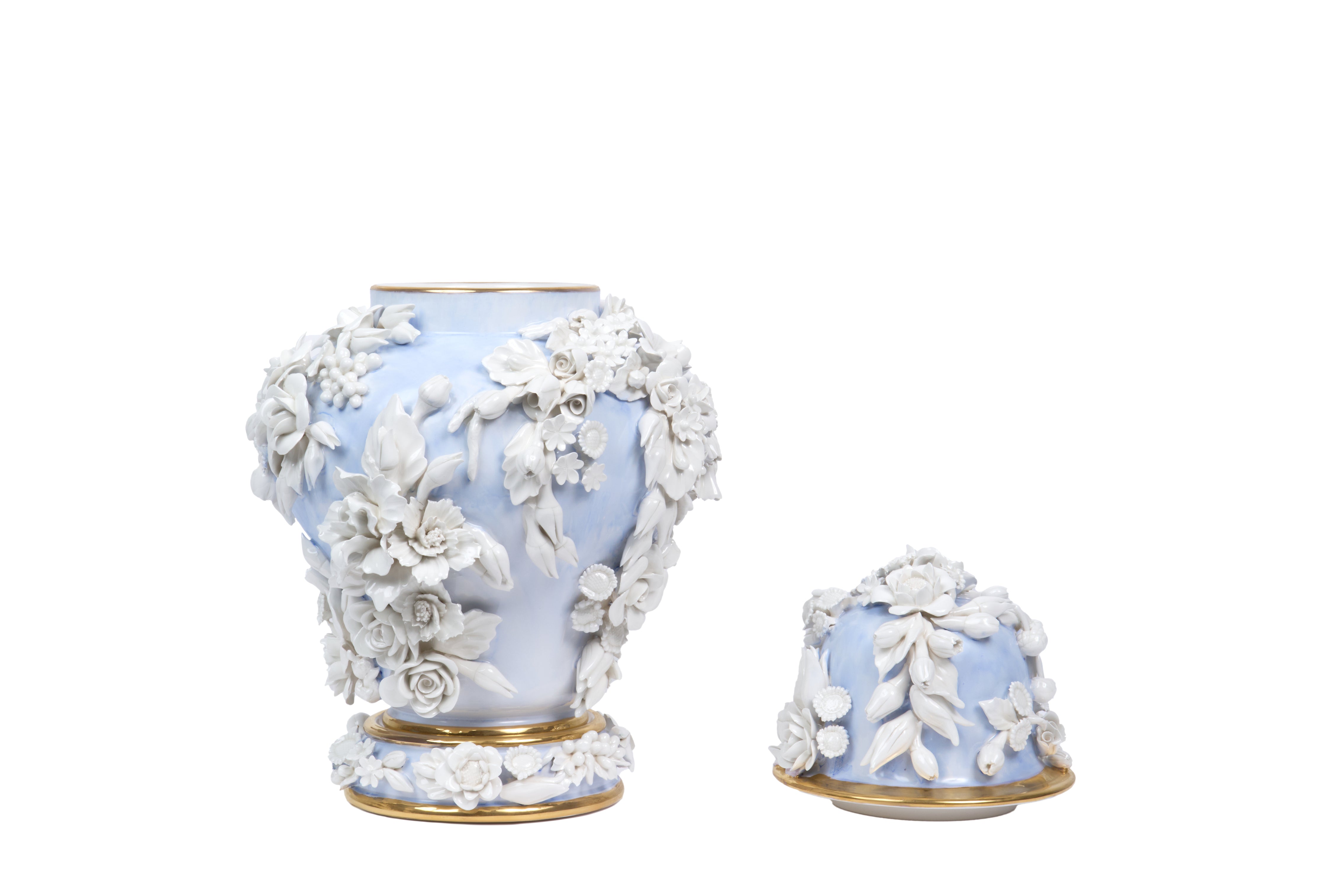 "The Earth" White/Blue/Gold Vase with Flowers