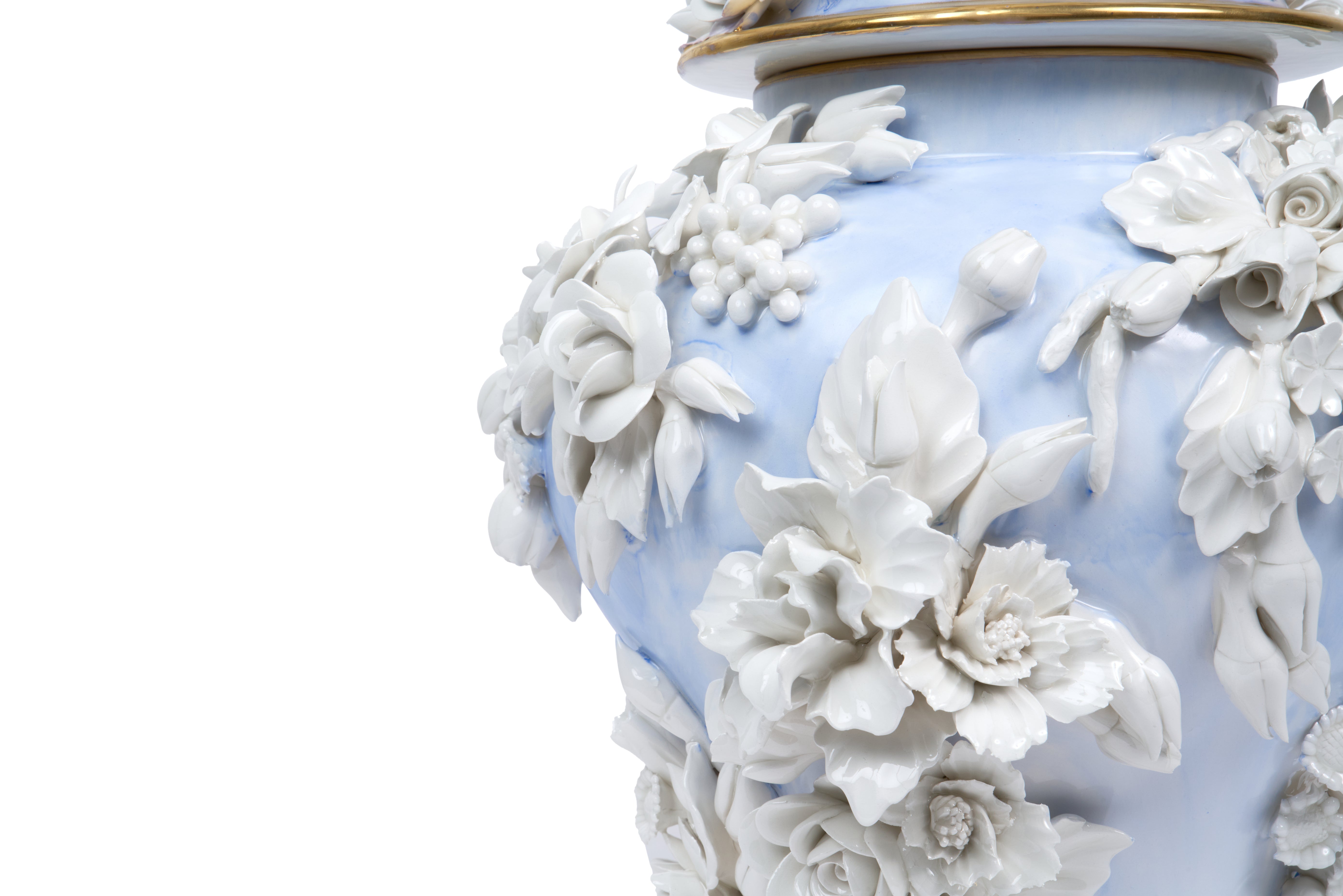 "The Earth" White/Blue/Gold Vase with Flowers