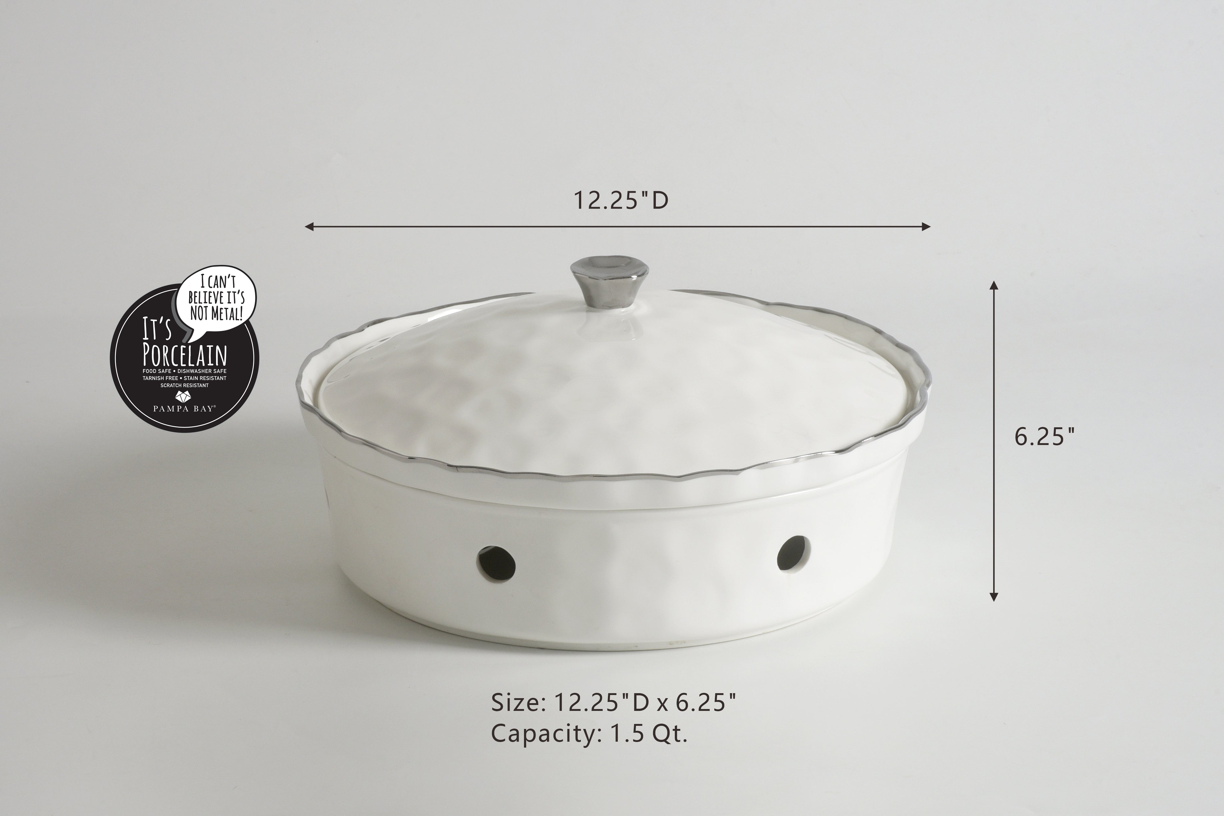 5-Piece Bundle of Large Round Chafing Dish with Wavy Silver Rim