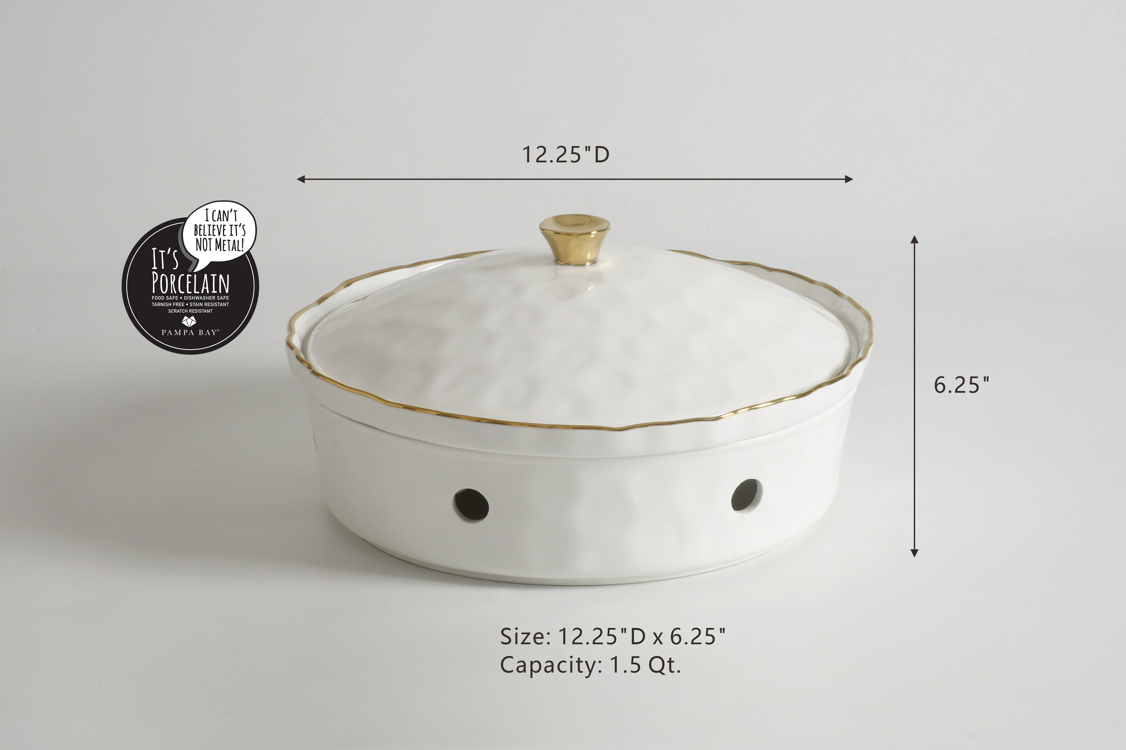 3-Piece Bundle of Large Round Chafing Dish with Wavy Gold Rim