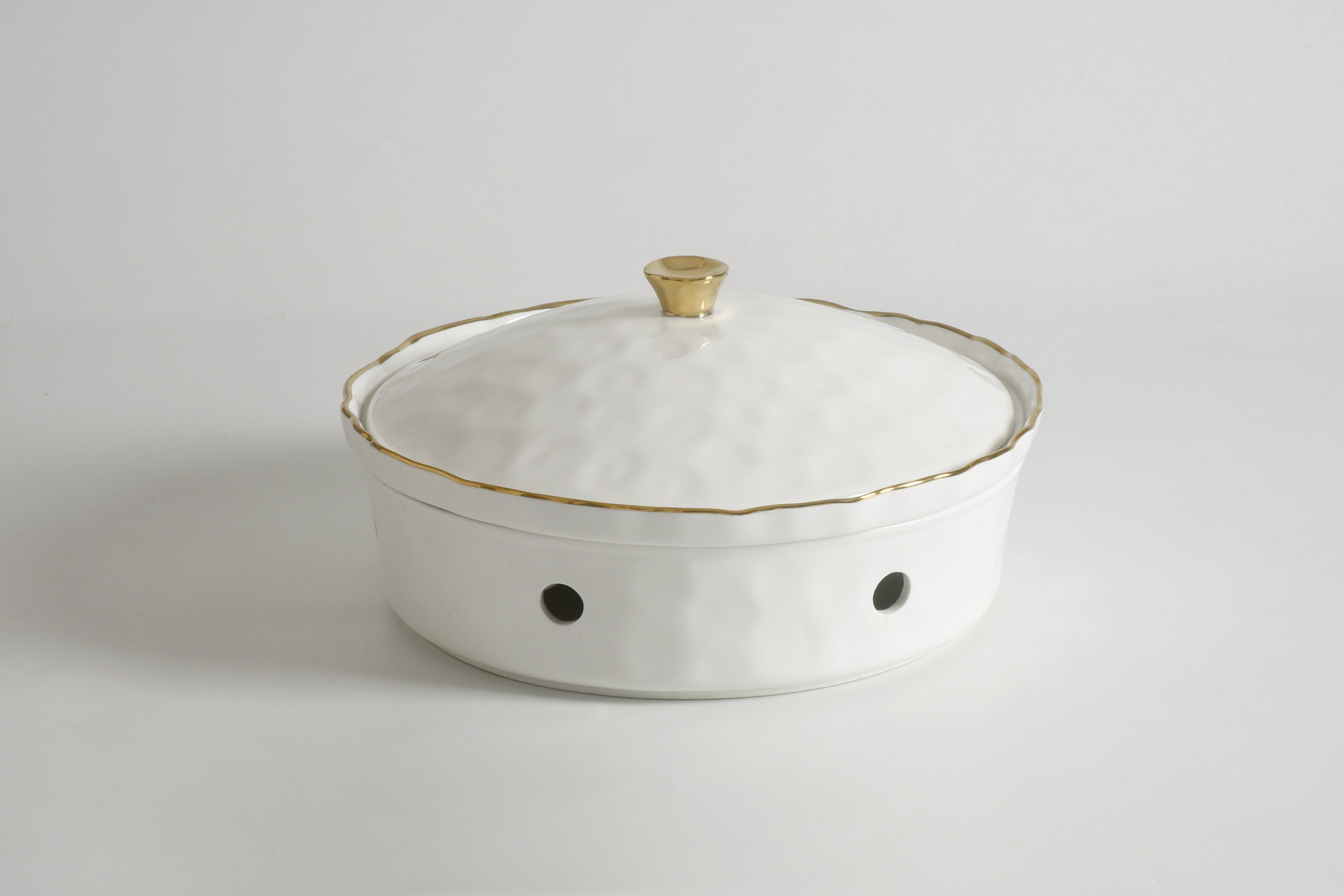 3-Piece Bundle of Large Round Chafing Dish with Wavy Gold Rim