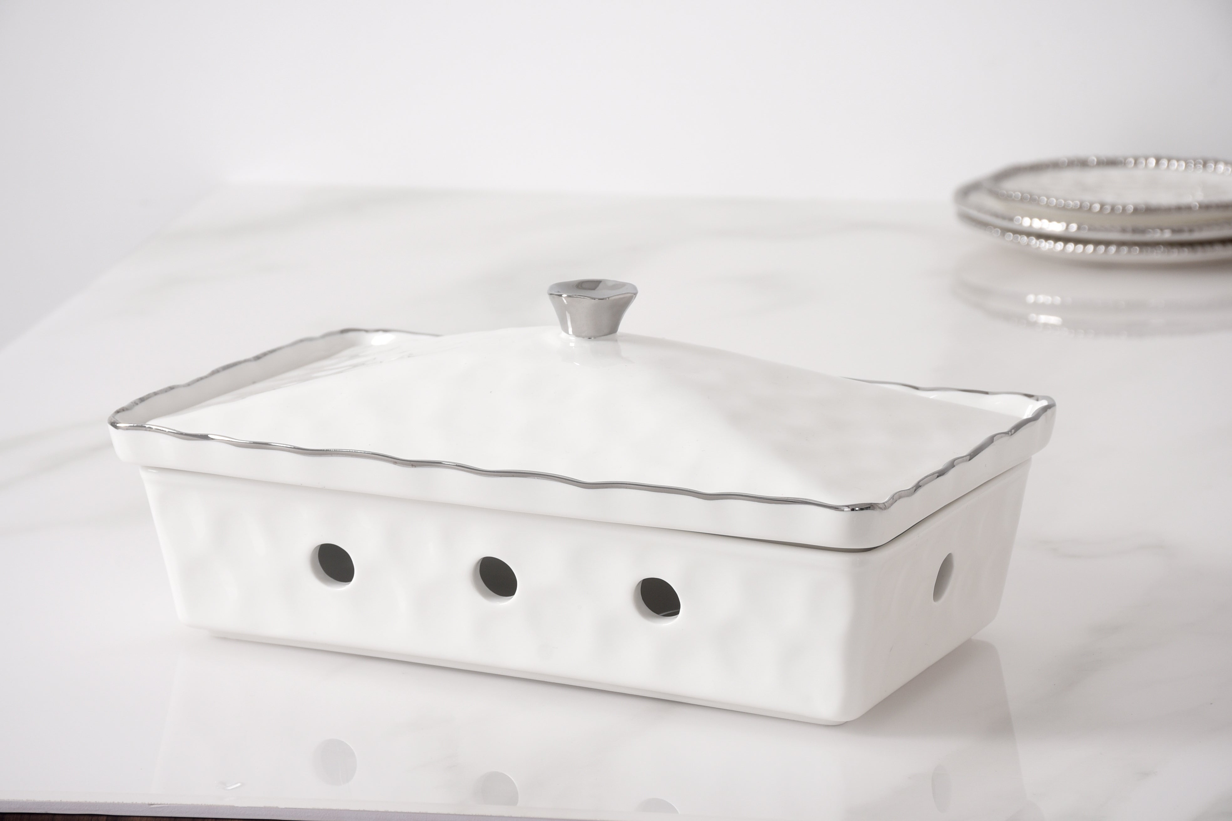 3-Piece Bundle of Rectangular Chafing Dish with Wavy Silver Rim