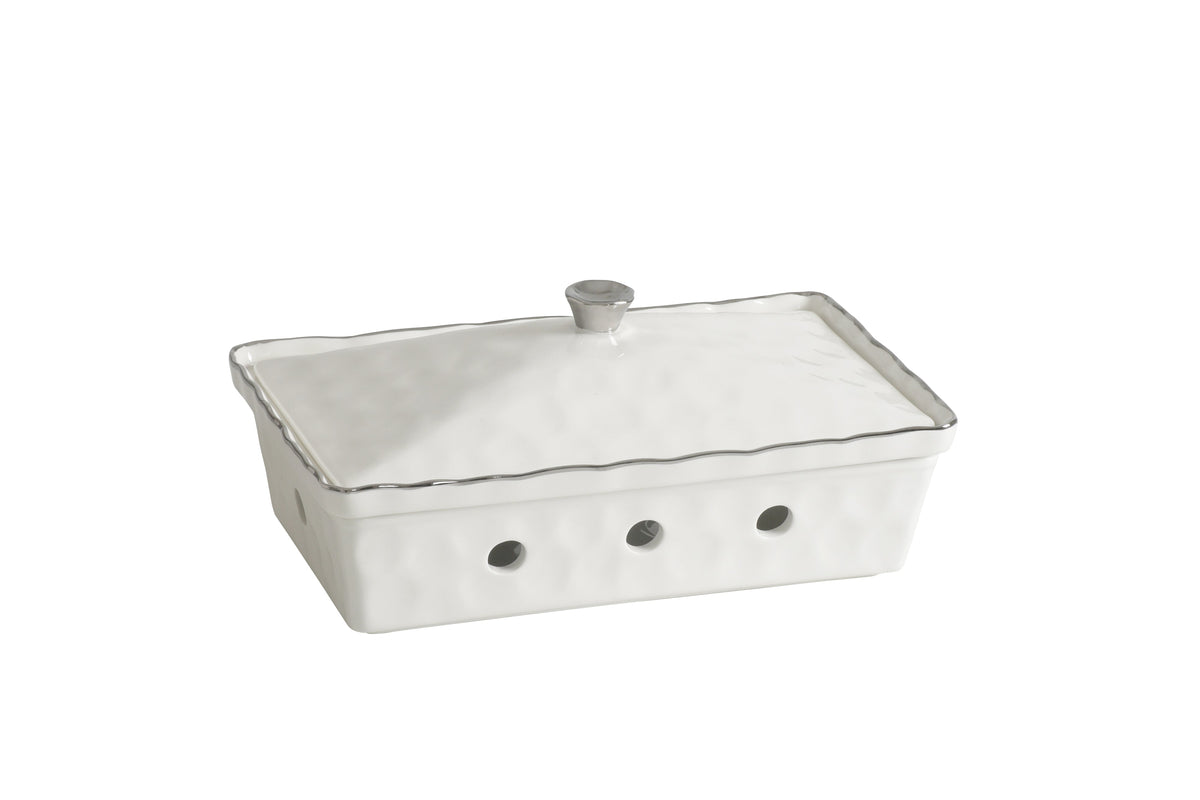4-Piece Bundle of Rectangular Chafing Dish with Wavy Silver Rim