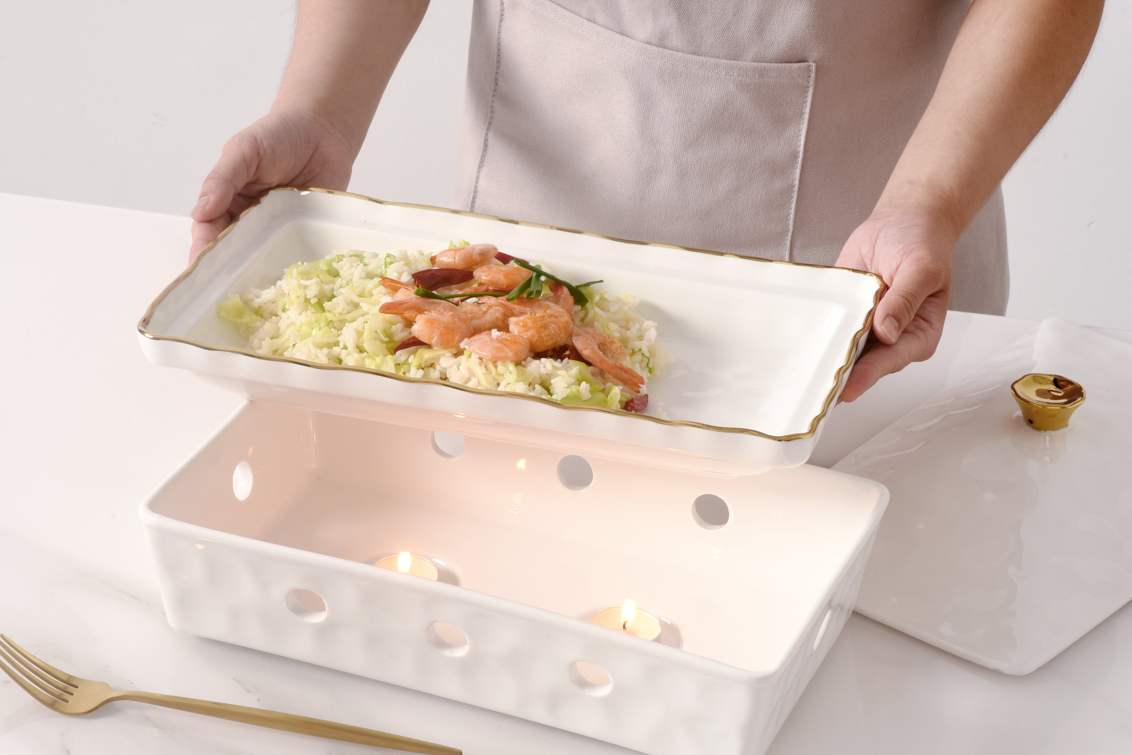 5-Piece Bundle of Rectangular Chafing Dish with Wavy Gold Rim