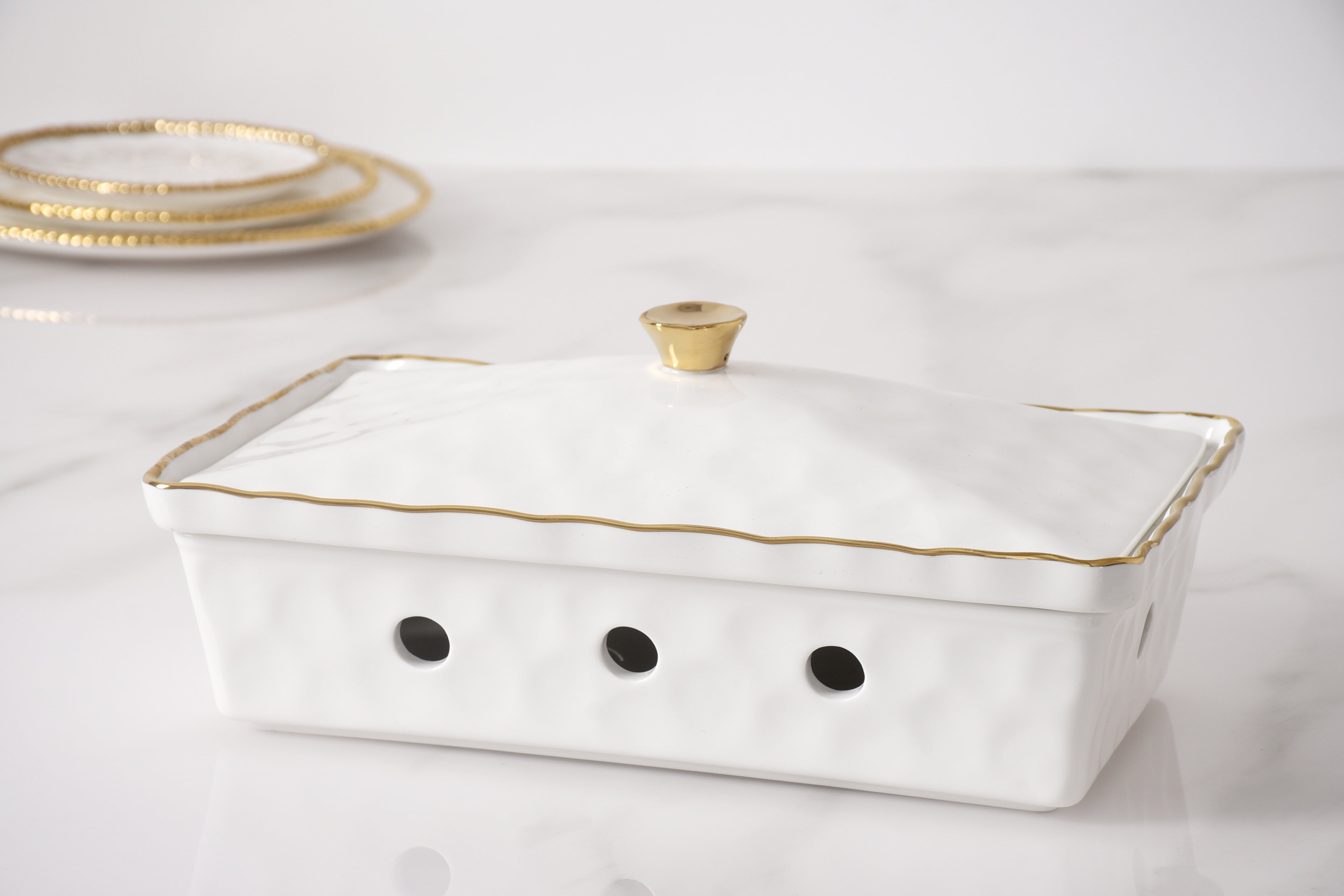 3-Piece Bundle of Rectangular Chafing Dish with Wavy Gold Rim
