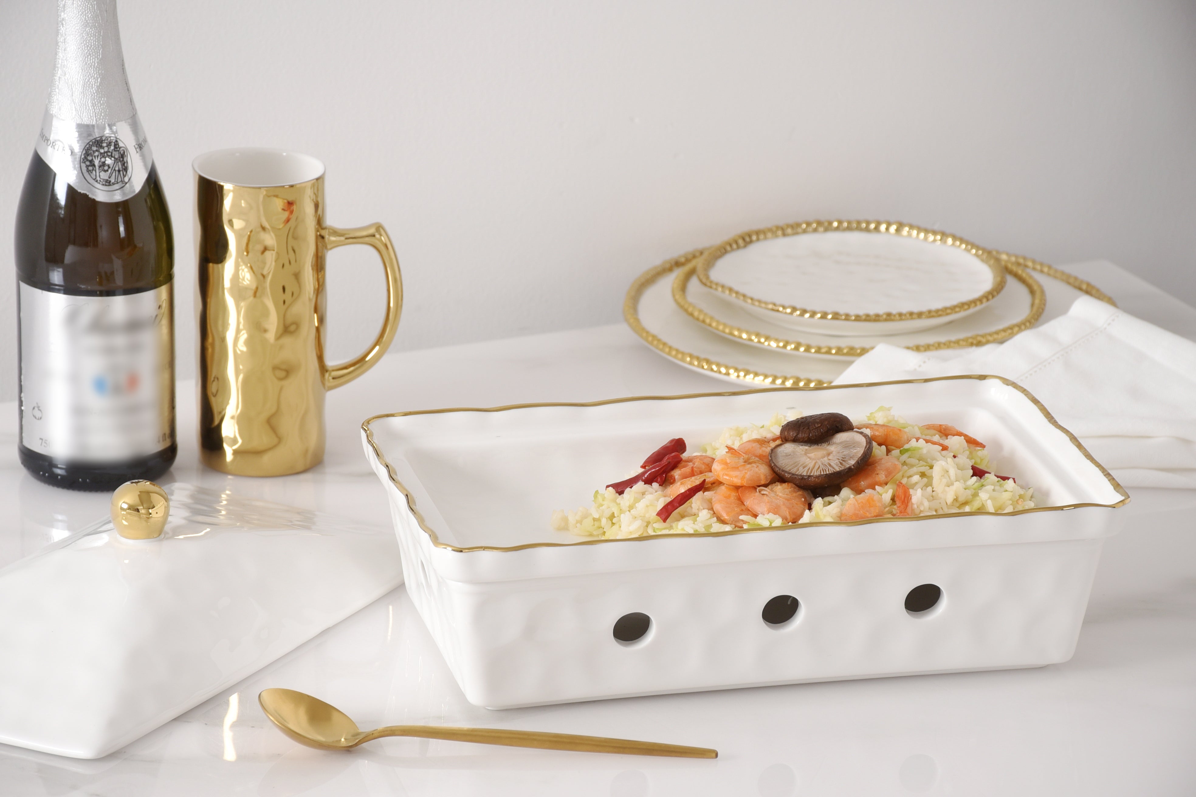 5-Piece Bundle of Rectangular Chafing Dish with Wavy Gold Rim