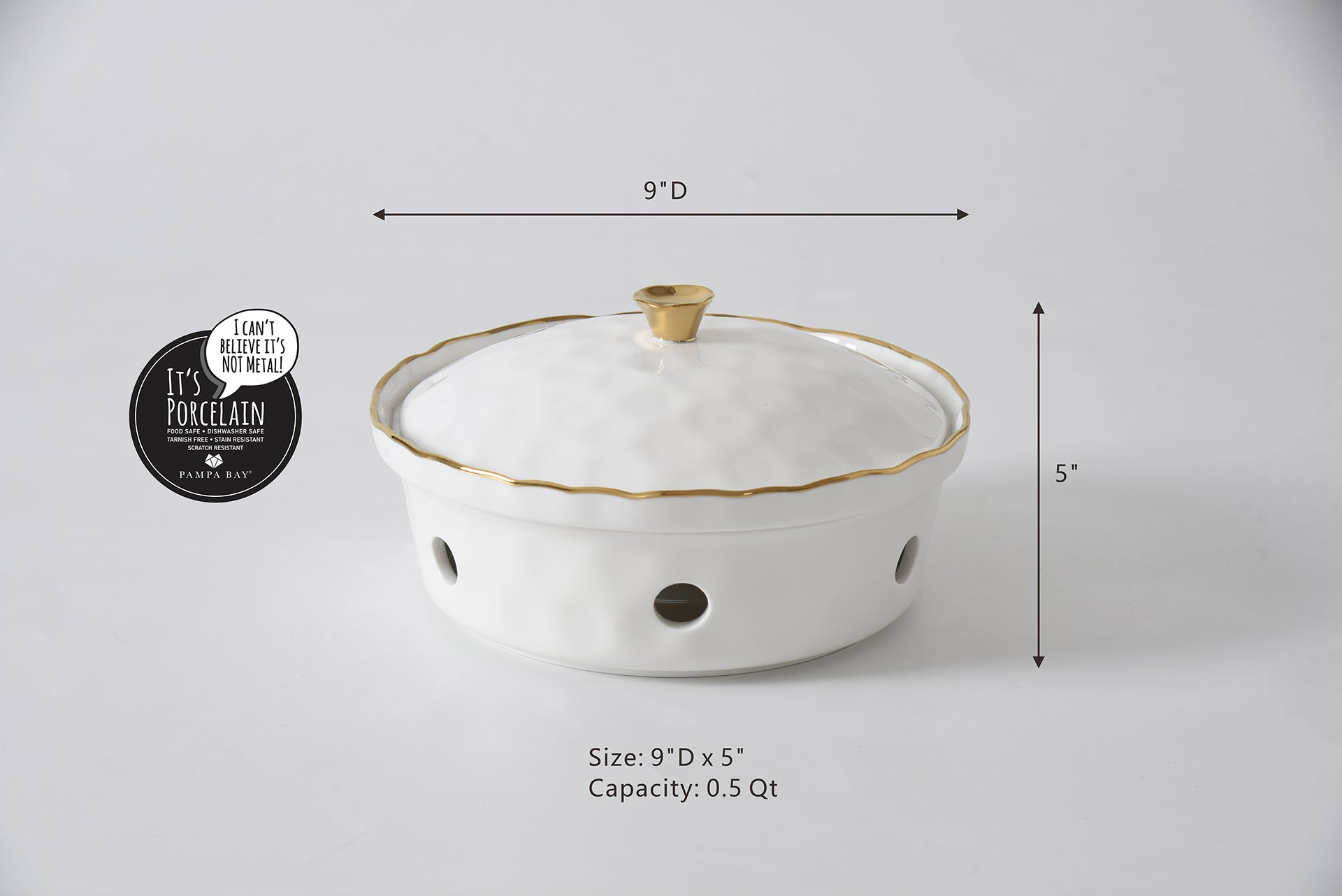 4-Piece Bundle of Small Round Chafing Dish with Wavy Gold Rim