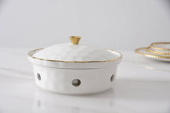 4-Piece Bundle of Small Round Chafing Dish with Wavy Gold Rim