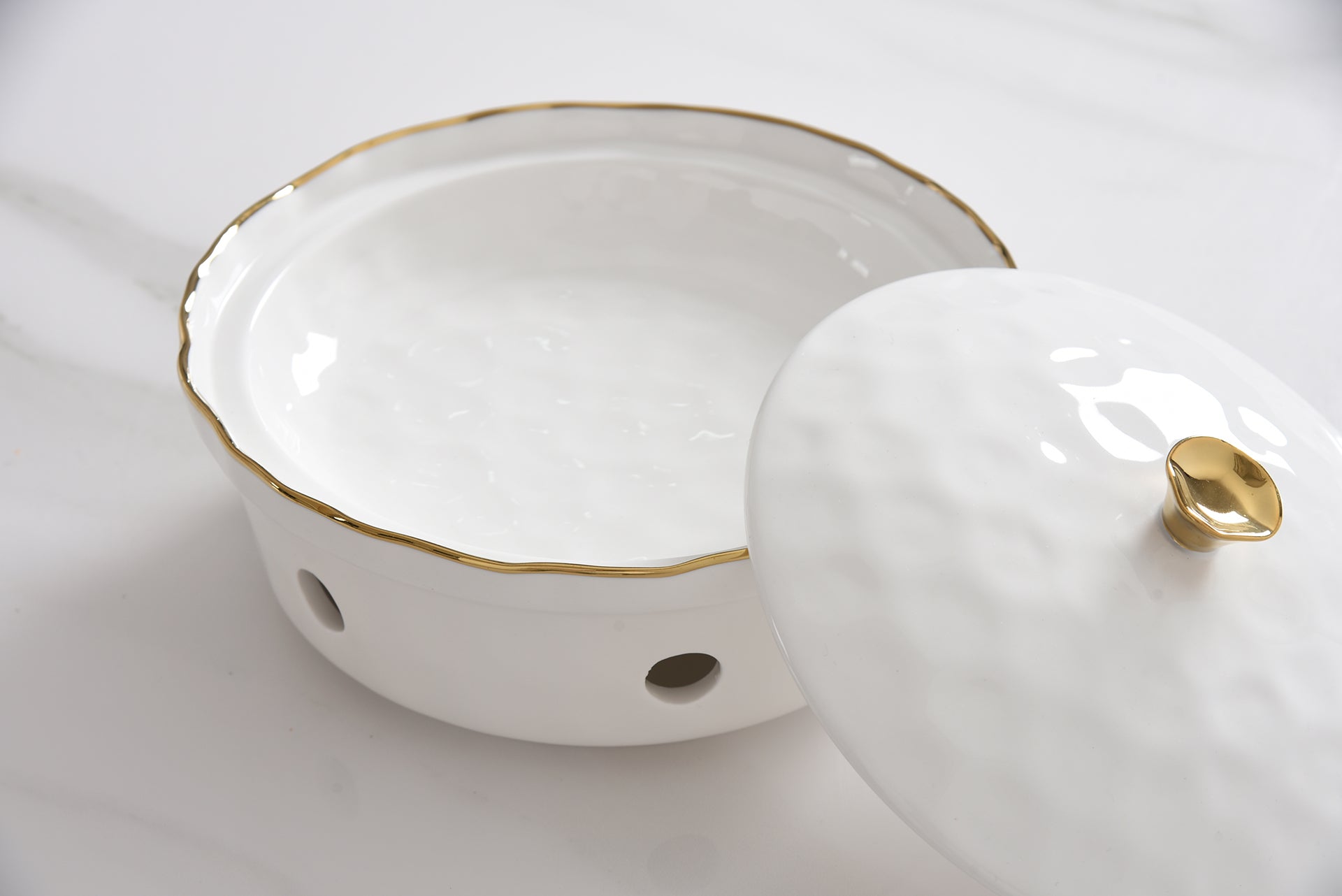 3-Piece Bundle of Small Round Chafing Dish with Wavy Gold Rim