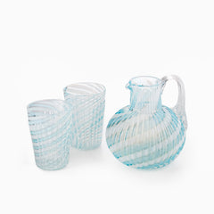 Aqua Swirl and Optic Ribbed Glass Pitcher and Tumbler Set