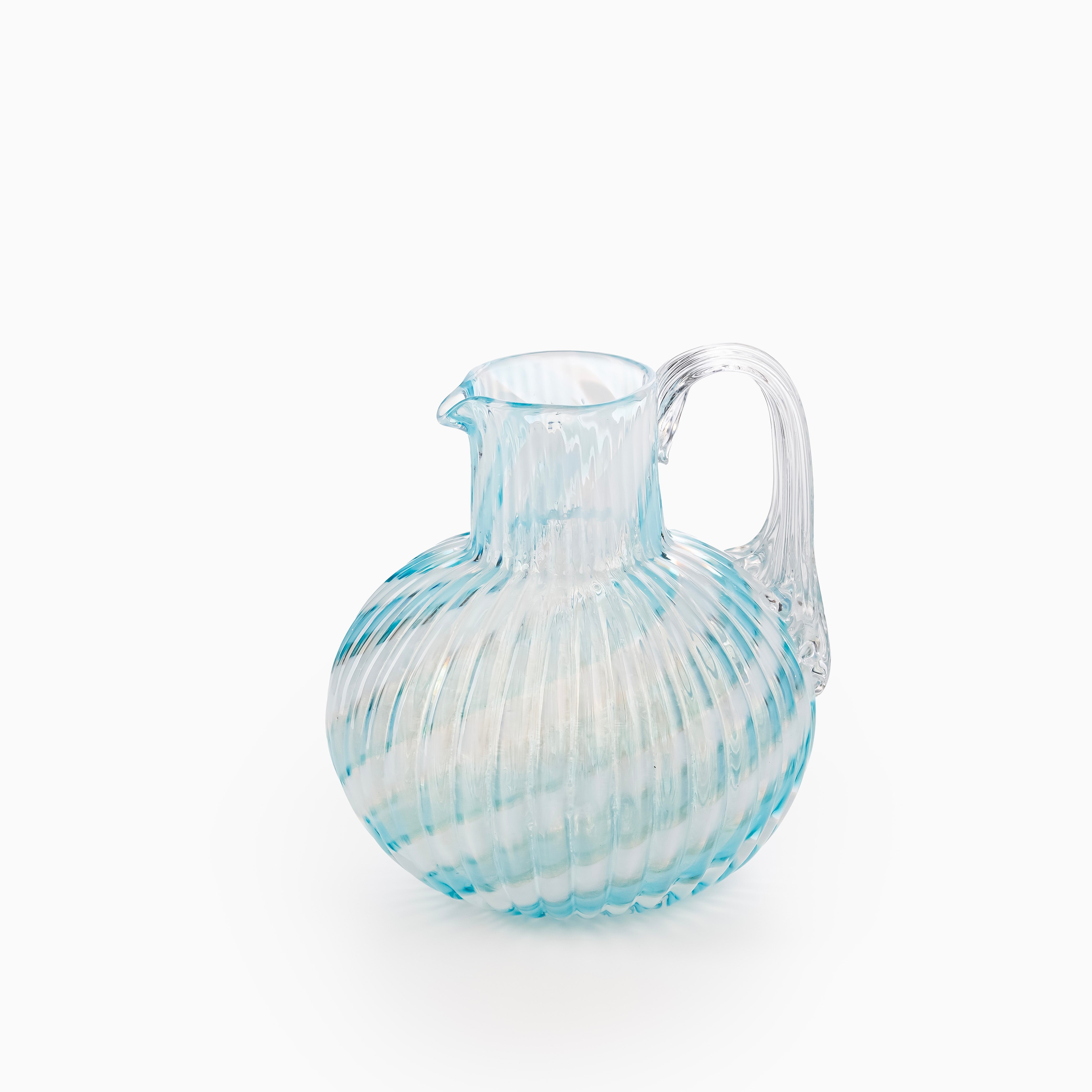 Aqua Swirl and Optic Ribbed Glass Pitcher and Tumbler Set