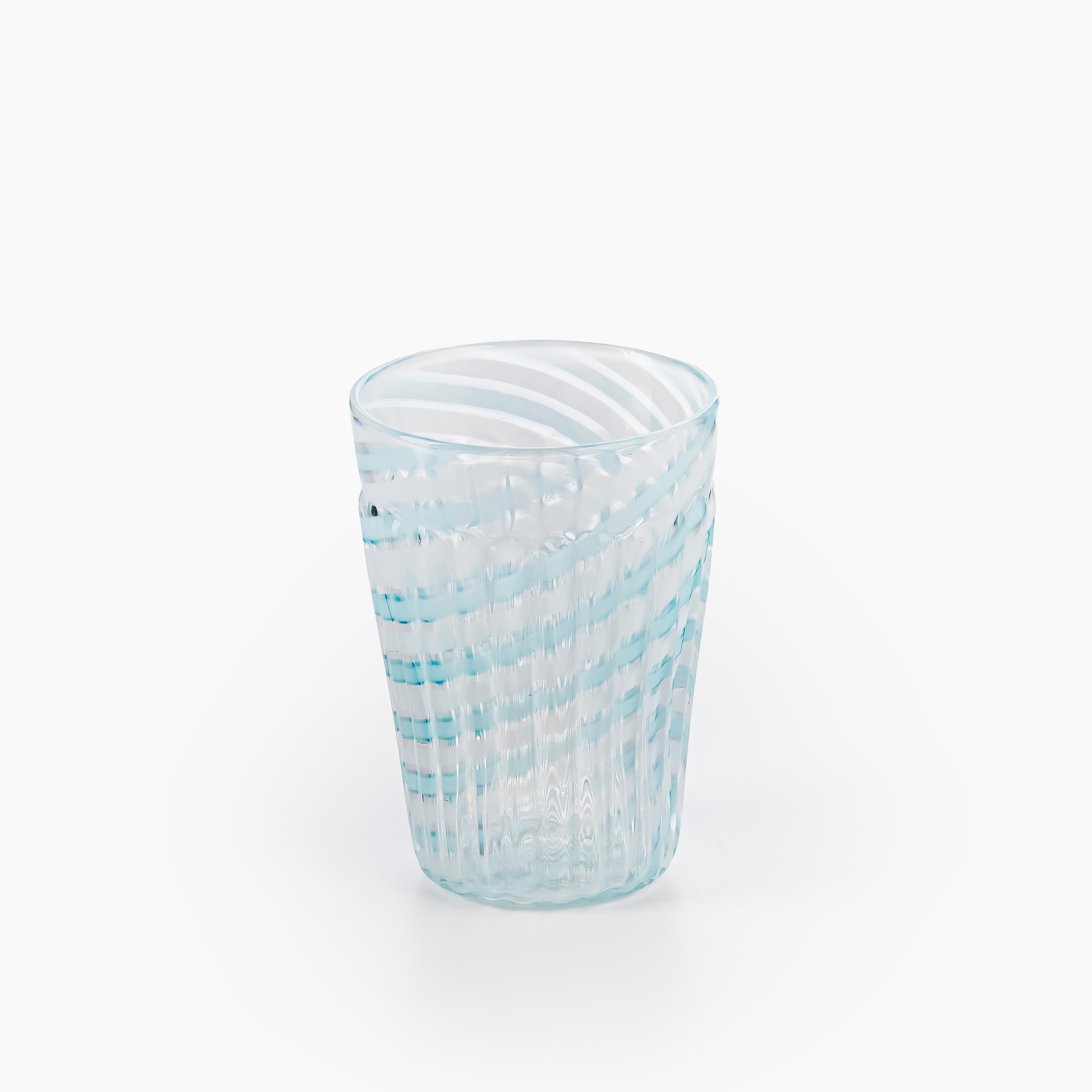 Aqua Swirl and Optic Ribbed Glass Pitcher and Tumbler Set