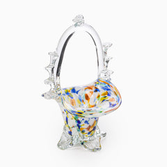 Confetti Art Glass Basket with Spiked Handle and Scroll Feet