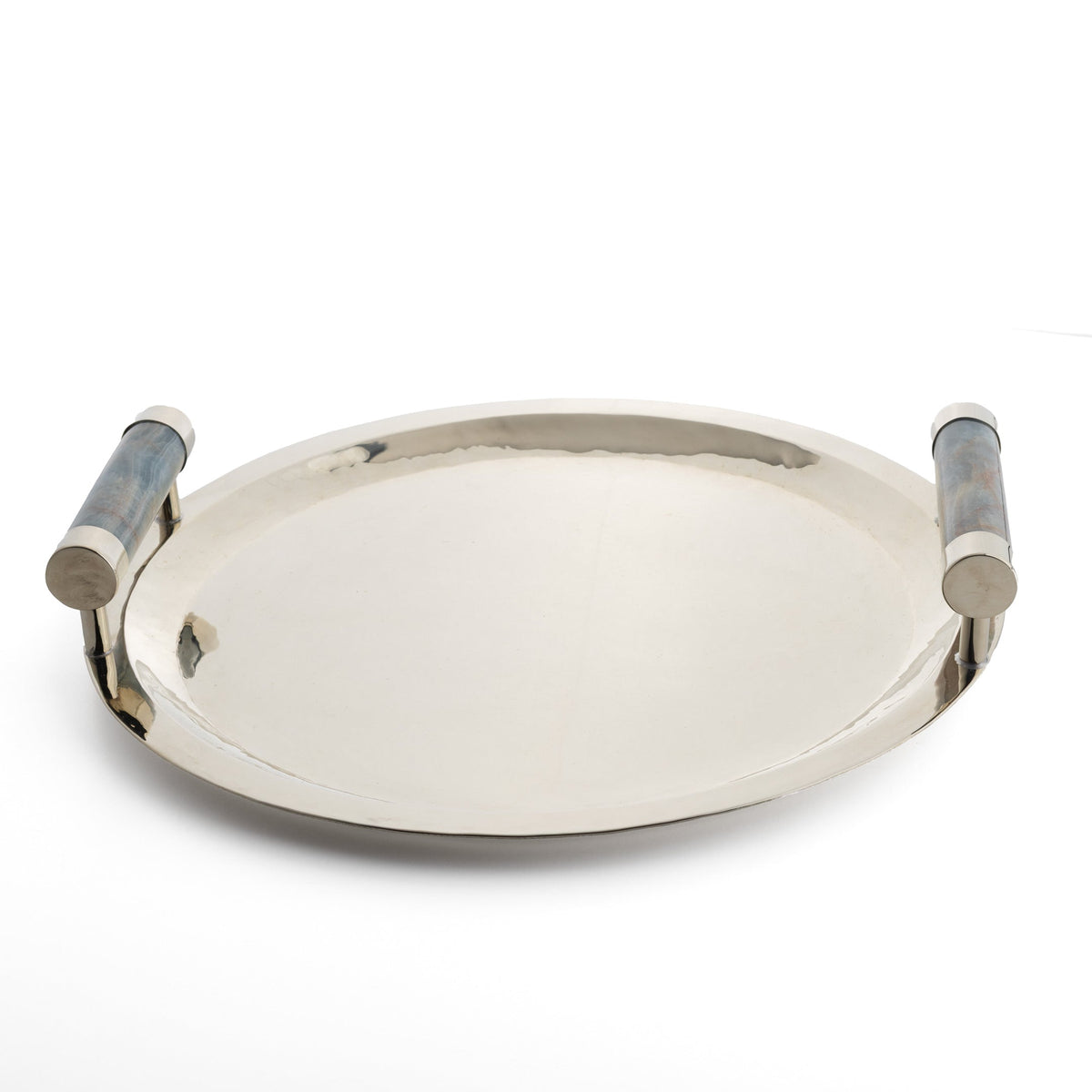 Angostura Round Tray with Green/Blue Onyx Handles